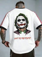 Warner Bros Official American Dark Style Drop-Shoulder Pure T-Shirt, Exquisite Hand-Painted Texture Green-Haired Joker Street Vibe Loose Fit Top, Double-Sided Front and Back Print, Men's 100% Pure Versatile Sporty Casual Style Summer Short-Sleeve - White