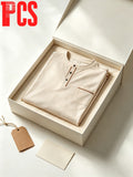 Men's Vintage Topstitch Henry Shirt Long Sleeve T-Shirt, Casual Versatile Light Business Crew Neck Half-Open Placket Pocket Top, Commuting Loose Fit Base Layer - Without Gift Box Packaging - Khaki