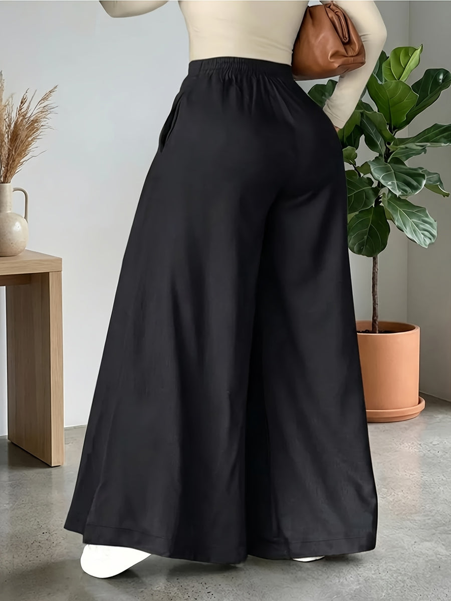 Casual Fashion Loose Wide-Leg Pants, Elegant Easy Style, Suitable for Daily Wear - Black