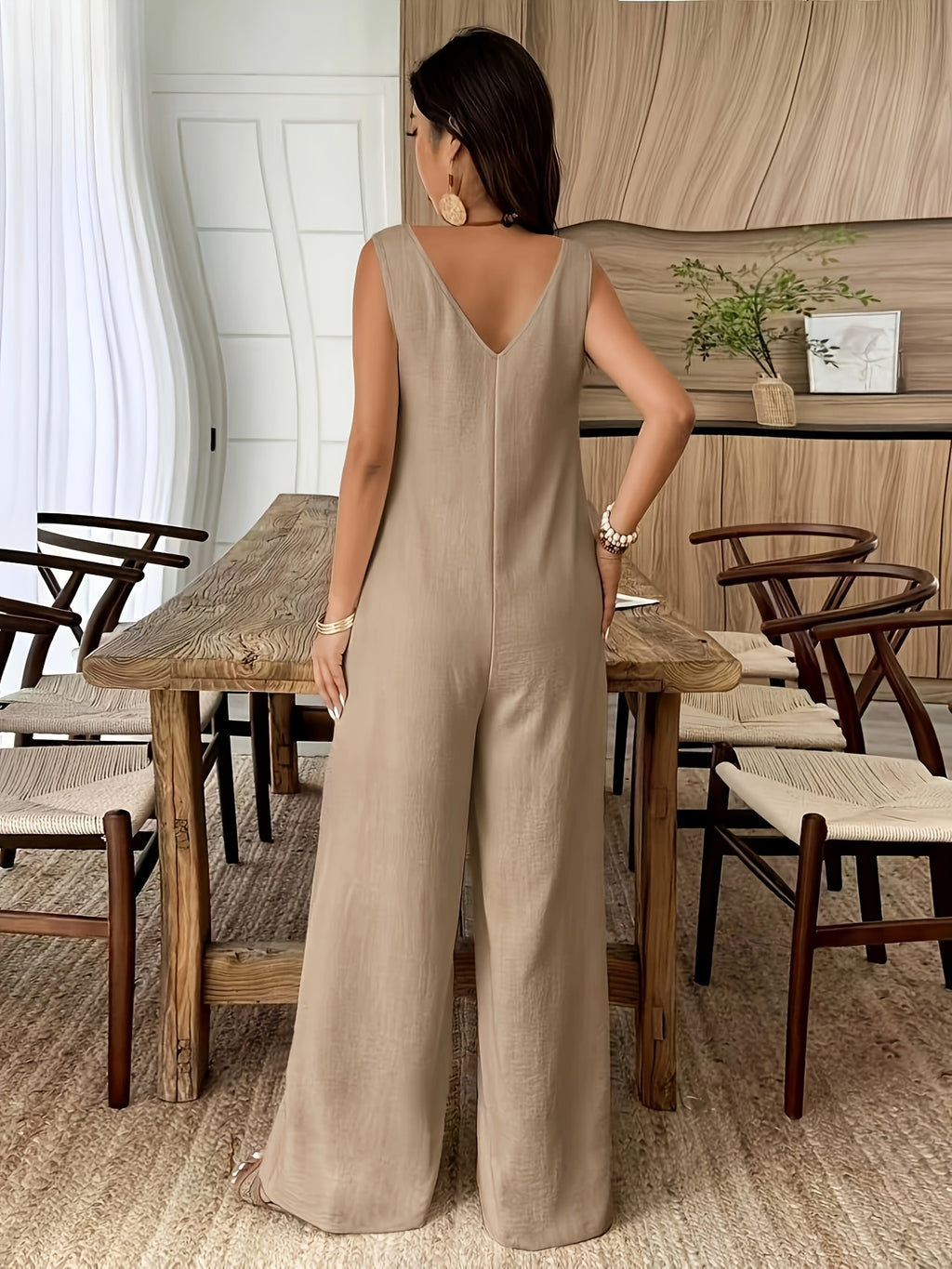 Sleeveless, Loose Jumpsuit Suitable for Casual Wear And Commuting - Khaki