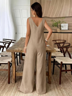 Sleeveless, Loose Jumpsuit Suitable for Casual Wear And Commuting - Khaki