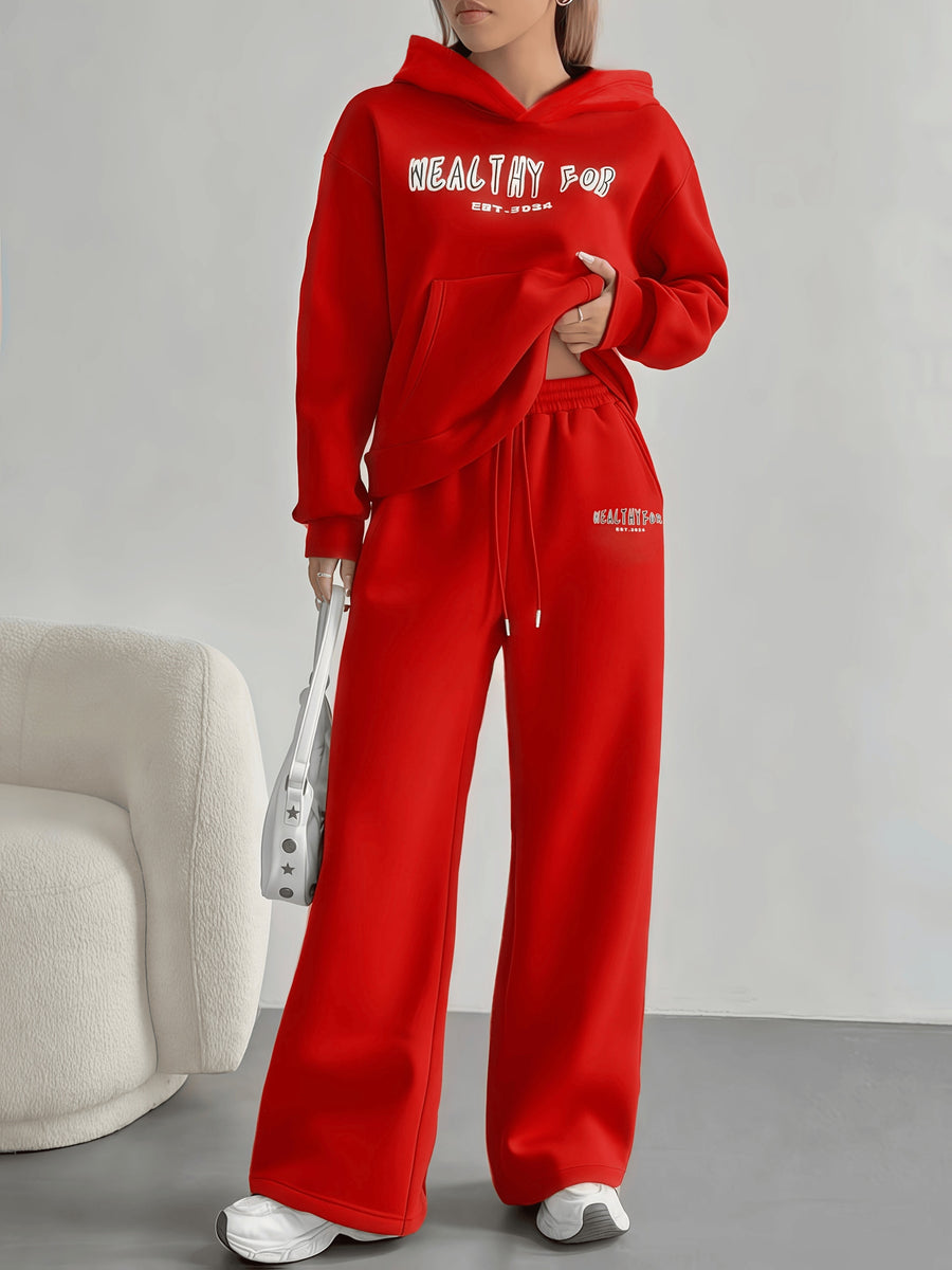 Autumn and Winter Latest Style Women's Hoodie Set, Fashionable and Casual Y Long-sleeve Set - Red