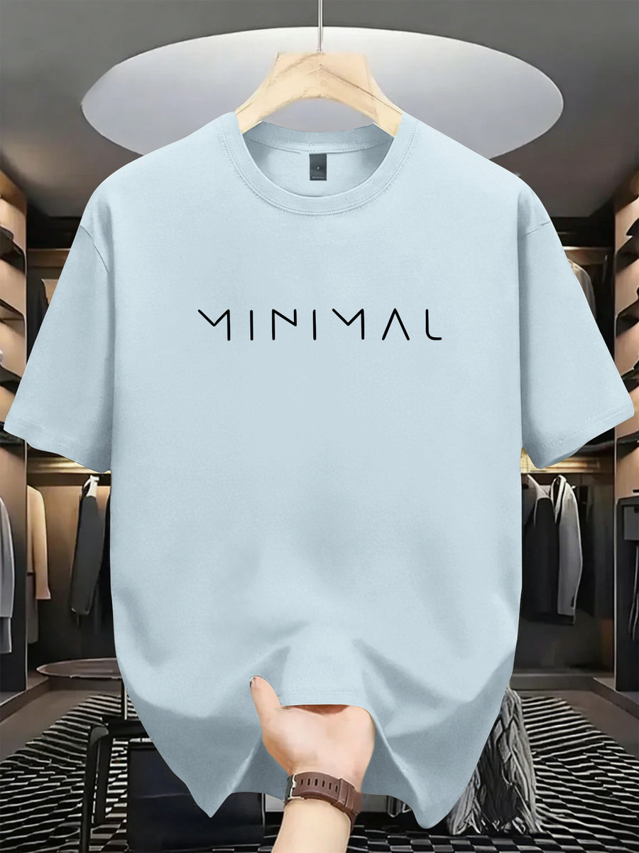 Men's New 100% Cotton T-Shirt with MINIMAL Print, Comfortable, Soft, and Breathable for Summer Casual Daily Wear - Light Blue Color