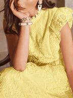 New Women'S Spring And Summer Lace Ruffle Decoration Temperament Elegant Long Dress Evening Dress Bridesmaid Dress Dress - Yellow