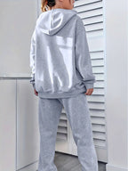 Geometric Print Women's -Lined Hooded Sweatshirt + Jogger Set, Machine Washable Pullover for Autumn/Winter, Soft Fabric, Versatile Daily Wear, -Lined Design, 100% Polyester, Ideal for Outdoor Sports, Durable and Comfortable Material, Warm and Stylish - Light Grey
