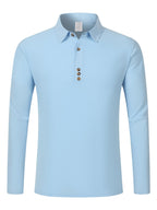 Autumn New Men'S Long Sleeve Shirt Casual Vacation Lapel Golf Long Sleeve - Sky Blue