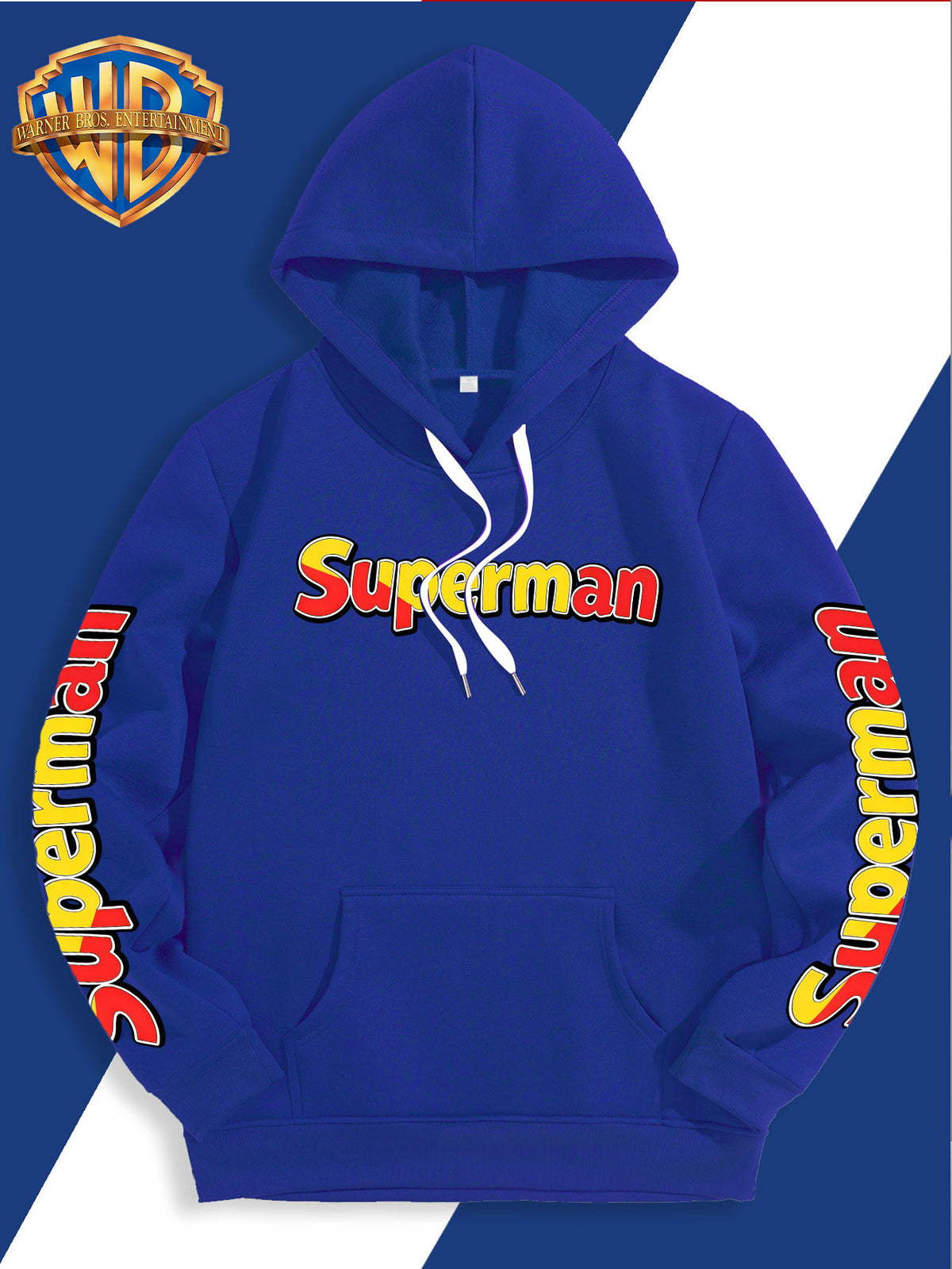 DC Superman Classic S Logo Print Hoodie American Casual Fall Winter Sweatshirt - Men'S Versatile Pullover, Cozy And Warm Fleece-Lined Top for Sports, Outdoor, Travel, Daily Wear, Commute, Home, Perfect Gift for Lovers And Friends - Unisex - Blue