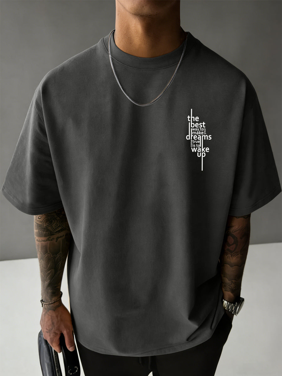 Men'S New 100% T-Shirt, Letter Print on Back Comfortable Soft Breathable All-Season Casual Daily Versatile - Dark Gray