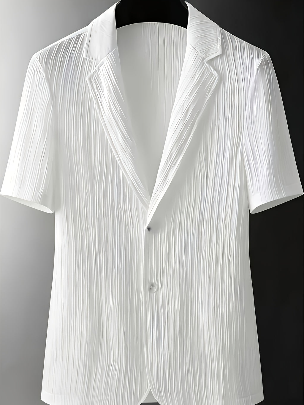 Solid Color Textured Thin Short-Sleeve Shirt with Suit Collar, Light Business Banquet Commuting Handsome Men's Shirt - White