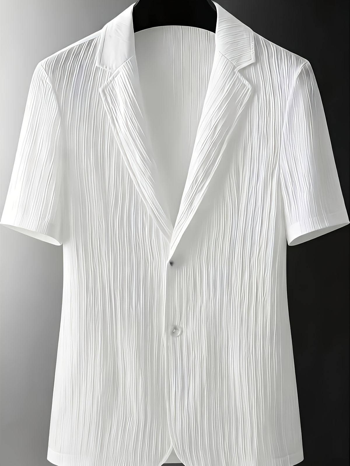 Solid Color Textured Thin Short-Sleeve Shirt with Suit Collar, Light Business Banquet Commuting Handsome Men's Shirt - White