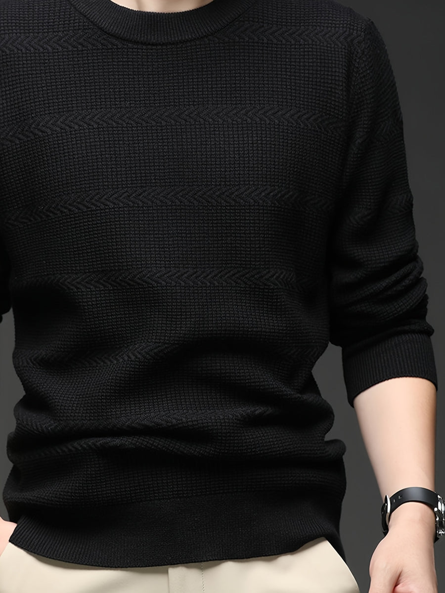 Men'S Round Neck Arrow Jacquard Knit Sweater, Non-Tight Fit, Suitable for Daily Commute And Casual Wear. Layering with Shirt Or Single Wear - SINBOS - Black