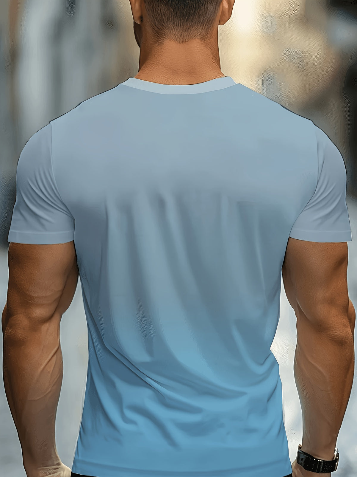 [Printed Design-Not Textured] Men'S V-Neck Short Sleeve T-Shirt, Casual Basic Solid Color Top, Fitted Cut to Enhance Figure, Versatile for Multiple Occasions - Mixed colors