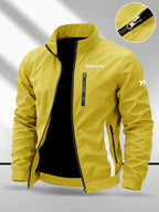 Trendy Vintage Men's Spring/Autumn New Casual Versatile Jacket Outdoor Sports Windproof Coat with Contrasting Color Stand Collar, Transitional Layering Essentials - Bright Yellow