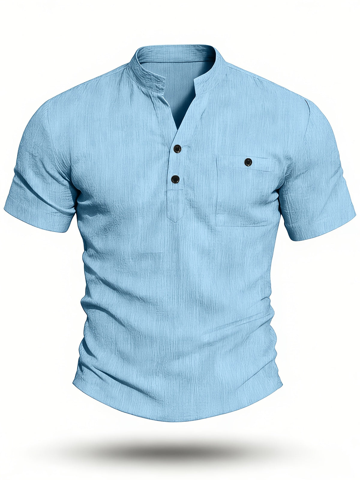 Henley Shirt Men's High-Quality Summer Short-Sleeve Henley T-Shirt - Men's Top, Old Money Style, Suitable for Golf Attire, Outdoor Camping, Fishing, and Daily Casual Wear - Sky Blue
