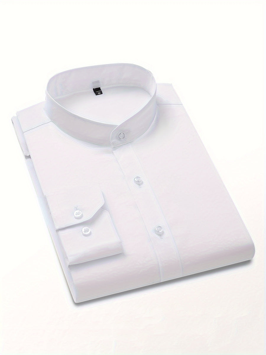 New Fashion Casual Stand Collar Long Sleeve, Smart Casual - White