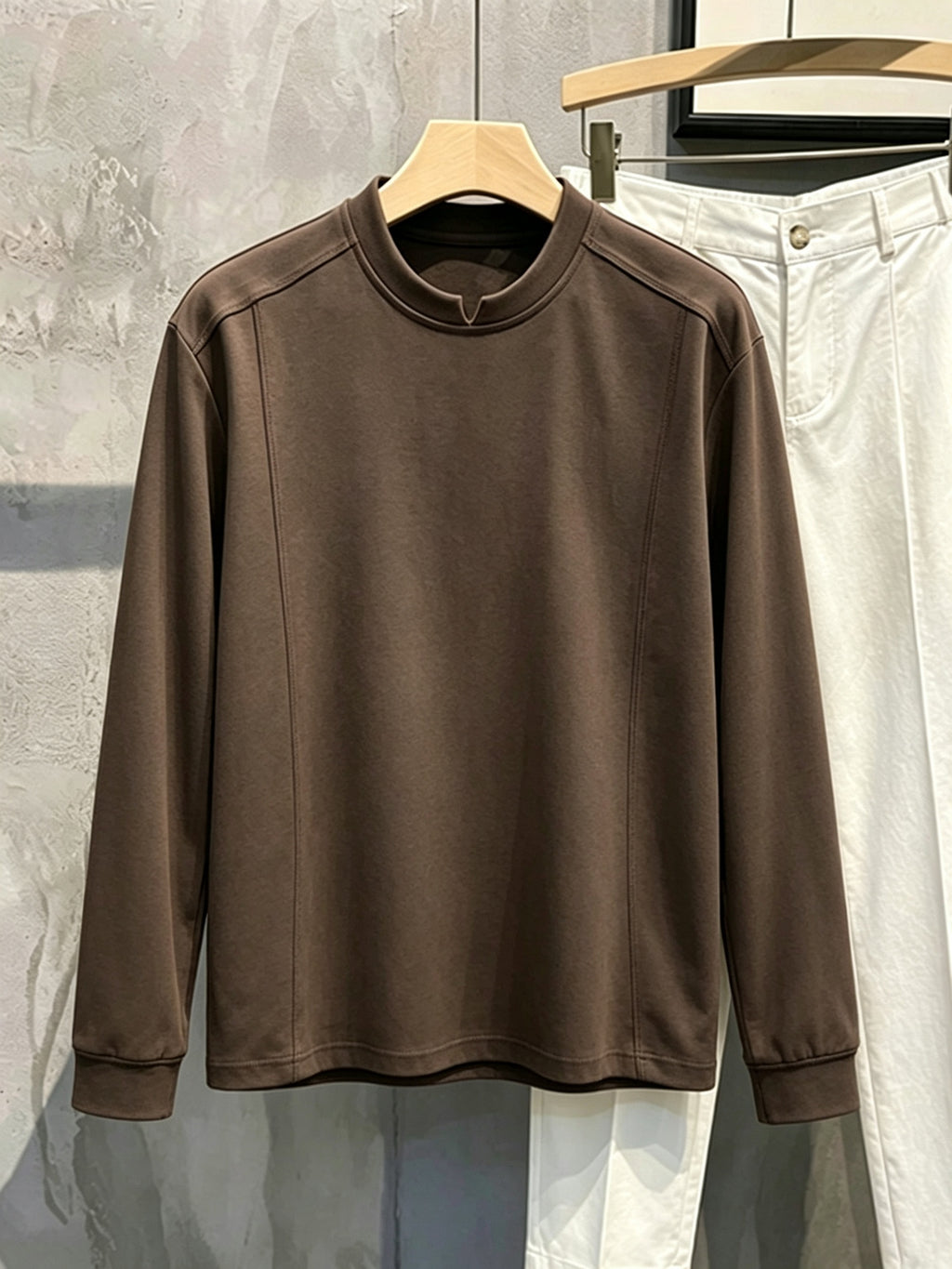 Versatile and Comfortable Men's Spring/Autumn Base Layer Top, Designer Long-Sleeve T-Shirt, Stylish High-Quality Comfortable  Trendy Vintage Top - Coffee Color