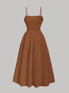 Solid Color Strapless Dress, Back-tie Wrap Dress - Coffee Brown