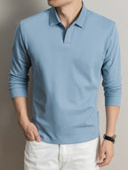 New Autumn 2026 Men's Long-Sleeve Solid Color Seagull Collar Lapel Casual Polo T-Shirt - Sky Blue
