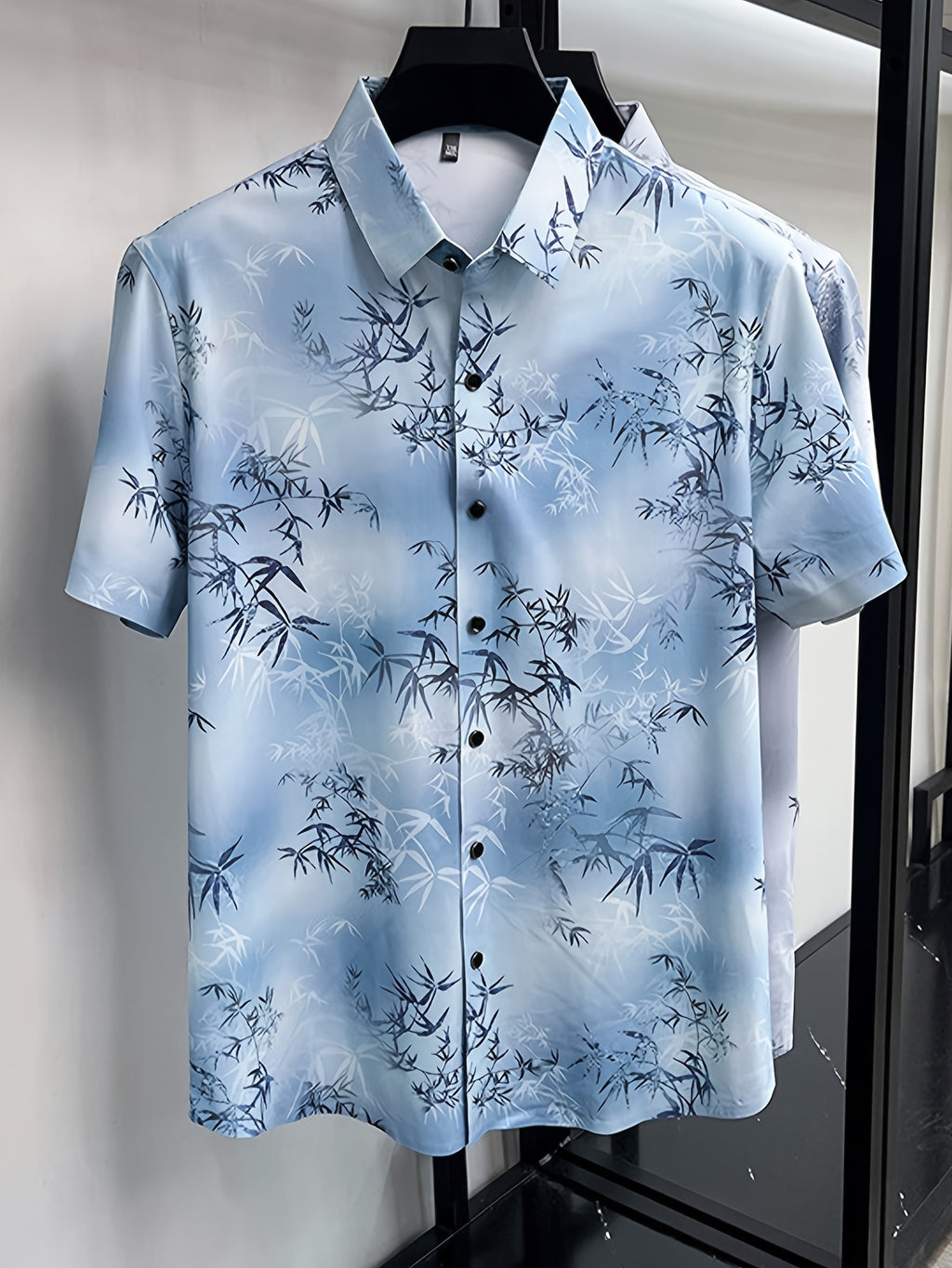 Men's Summer Short-Sleeve Shirt, Bamboo Rayon Print Design, Fashionable and Trendy, Versatile and Comfortable, Straight Hem Design, Flattering on All Body Types, More Comfortable for Daily Wear - SINBOS - Blue
