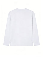 Women'S Fashion Casual Round Neck Long Sleeve T-Shirt, 100% with Lettered Stripe Pattern, Stylish Easy Comfortable Loose Fit - White