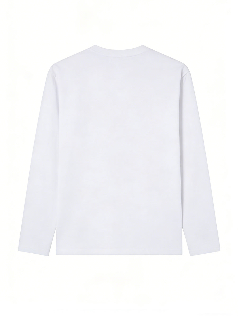 Women'S Fashion Casual Round Neck Long Sleeve T-Shirt, 100% with Lettered Stripe Pattern, Stylish Easy Comfortable Loose Fit - White