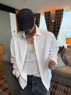 Solid Color Long Sleeve Shirt for Men, Fashionable Spring/Autumn Casual Loose White Shirt, Daily Commute Business Workwear, Korean Style Temperament Top Shirt Jacket - White