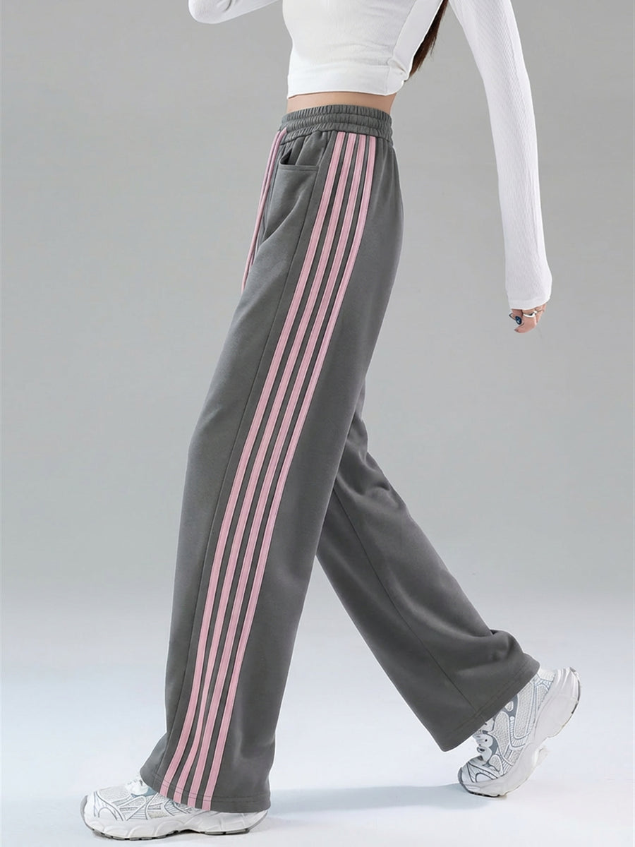 2025 Autumn Casual Easy Line Contrast Patchwork Casual Trousers American Loose Long Pants Women'S - 1A67 Smoke Gray & Pink