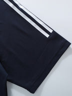 Summer Men'S Striped Street Style T-Shirt Casual Hip-Hop Round Neck Men'S Retro with Print Color-Block Collar Top Athletic Striped Short Sleeve - Navy Color