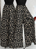 New Arrival Women's Printed Jumpsuit for Outings, Leisure, Seaside Vacations, with Gathered Waist, Fashionable for Commuting and Home Wear - Black