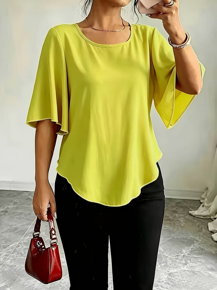 Women's Versatile Solid Color Shirt for Daily Commuting - Fluorescent Yellow