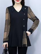 Spring and Autumn Stylish Mom-Style Long-Sleeve Top for Women - Black