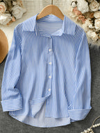 Elegant Special Edition Women's Striped Print Shirt - Long Sleeve Button- Shirt with Classic Collar, Suitable for Office, Commuting, or Formal Events, Office Attire, Sophisticated Casual - Mixed colors