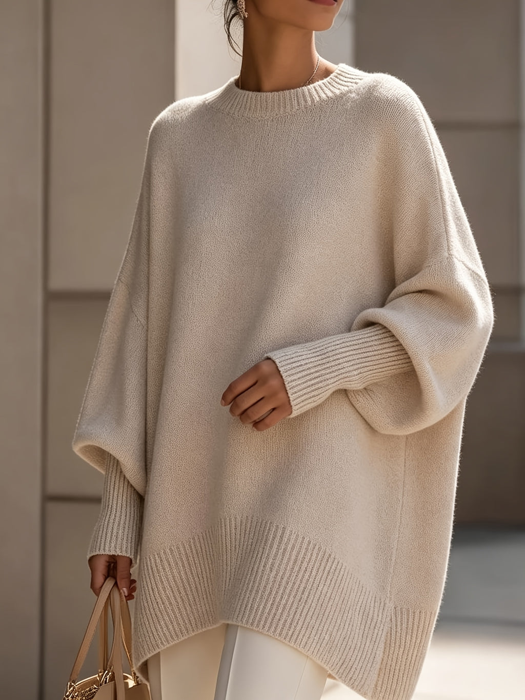 New Autumn/Winter Loose-Fit Crewneck Sweater for Women, Soft, Skin-Friendly, and Flowy for a Effect, Simple and Versatile for Daily Commuting - Apricot