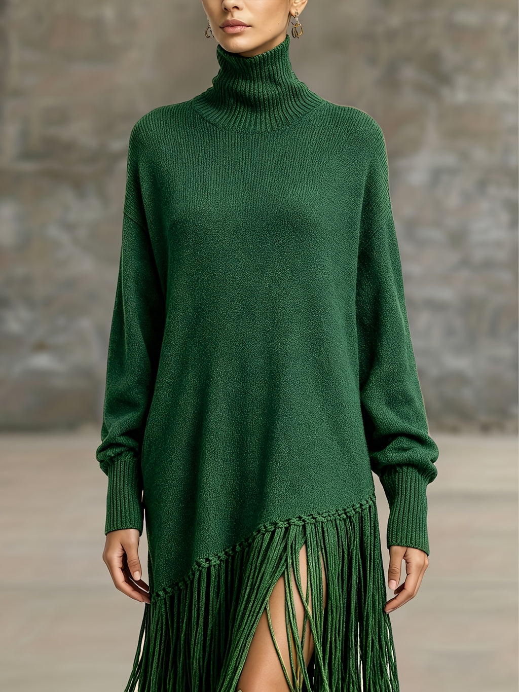 Women's Autumn New Arrival Bohemian Elegant Fringe Patchwork Hem Design St. Patrick's Day Natural Style Easter Atmosphere Vacation Knee-Length Dress - Dark Green