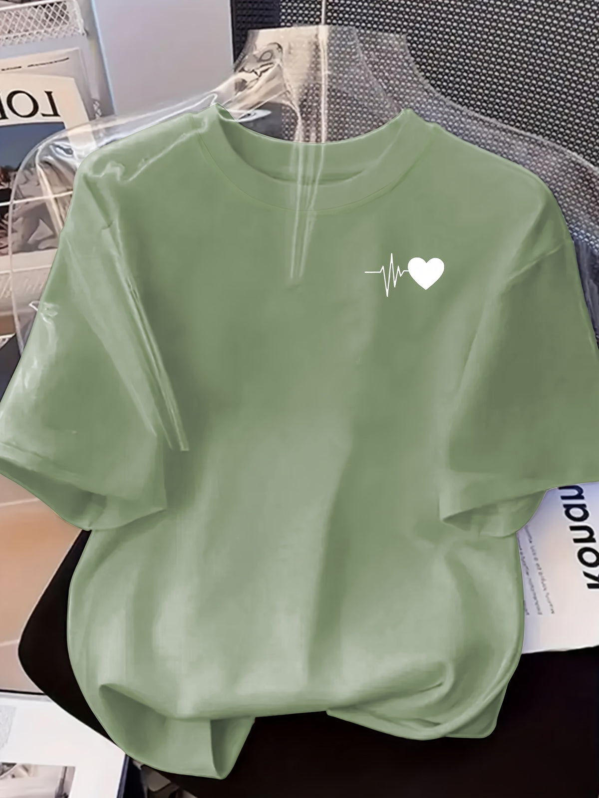 (Popular T-shirts) Spring and summer new fashion trend Women's short-sleeved round neck T-shirt versatile trendy brand short-sleeved Women's tops - Pea Green Color