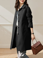 Women'S British Style Mid-Length Trench Coat, Easy And Atmospheric Commuter Temperament Style Jacket, Non-Picky Body Farewell to Passerby Look, Unlined Fabric Style - Black