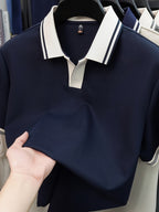 New Summer V-Neck Buttonless Lapel High-Stretch Short-Sleeve Men's T-Shirt, Fashionable Casual Sport Quick-Dry Men's Shirt, Skin-Friendly and Cool, Y Smooth Breathable Men's Top TX16215 - Royal Blue
