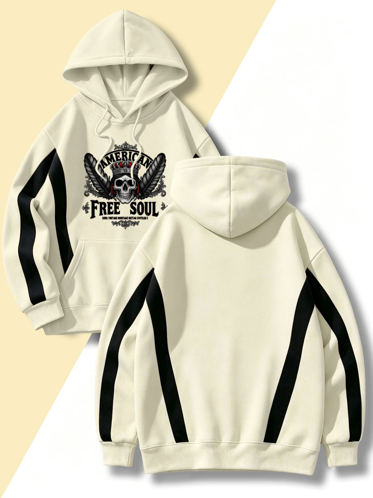 4pcs Men's Pullover Hoodie Set, Featuring Diagonal Contrast Stripes on the Sleeves, Trendy Street Style, Suitable for Autumn and Winter Wear, Hooded Design for Warmth and Comfort, Includes Drawstrings and Kangaroo Pocket for Easy Phone Storage - Apricot + Navy Blue + Gray + Black