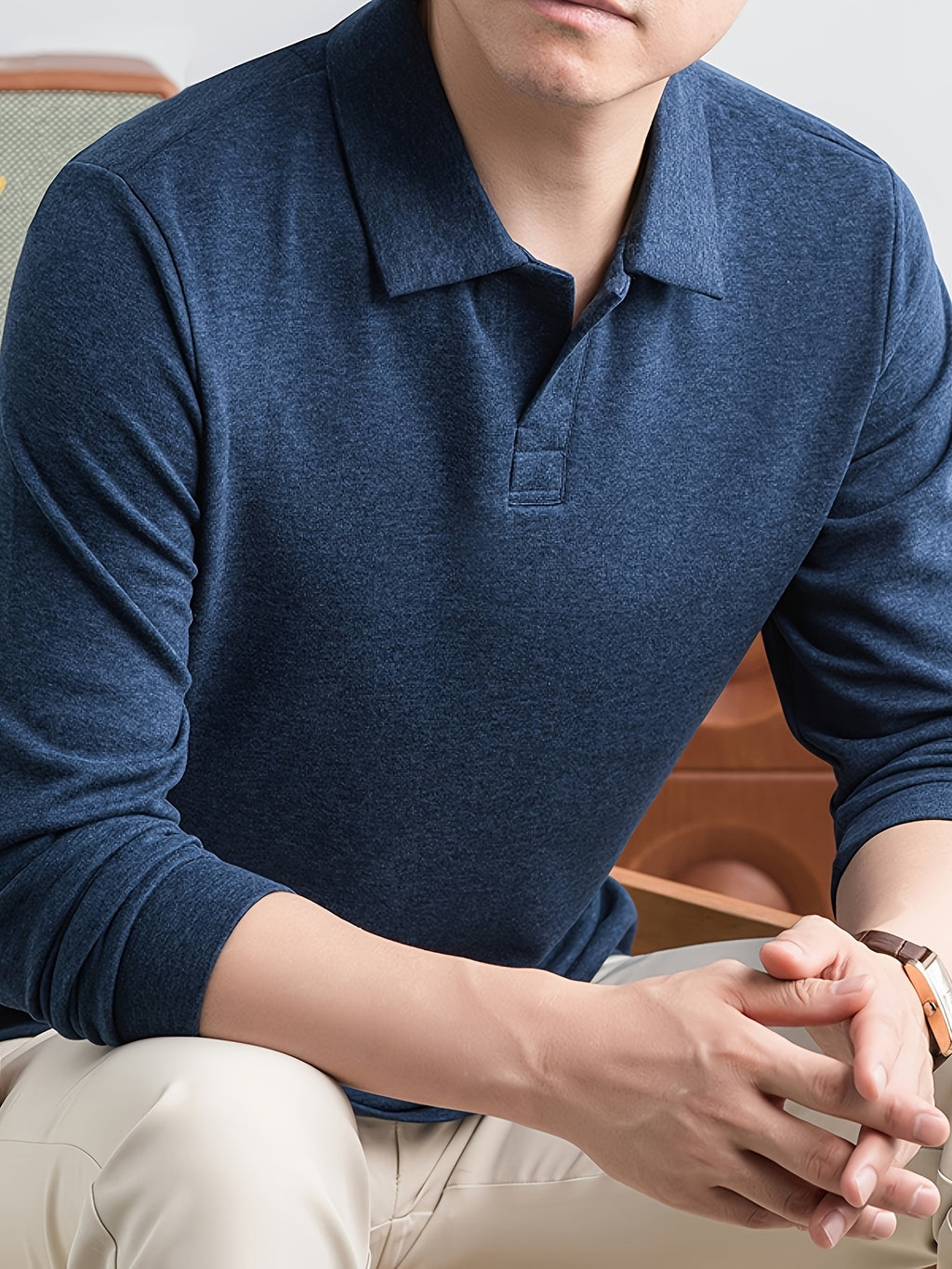 New Autumn/Winter Men's POIO Shirt, Fashionable Casual Long-Sleeve Men's Apparel - Blue