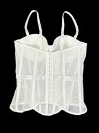 Elegant Mesh Sheer Fishbone Bustier, Tummy Control Shapewear Outerwear Elegant Tight Camisole Top, Stage Performance Strappy Top, Women'S Clothing - White
