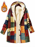 Women'S Hooded Sweatshirt Warm Fleece Jacket - Brick Red