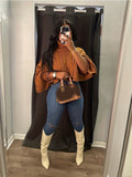 European and American Women's New Style Shawl, Loose-fitting, Fashionable, Unique Short Sweater Top - Camel