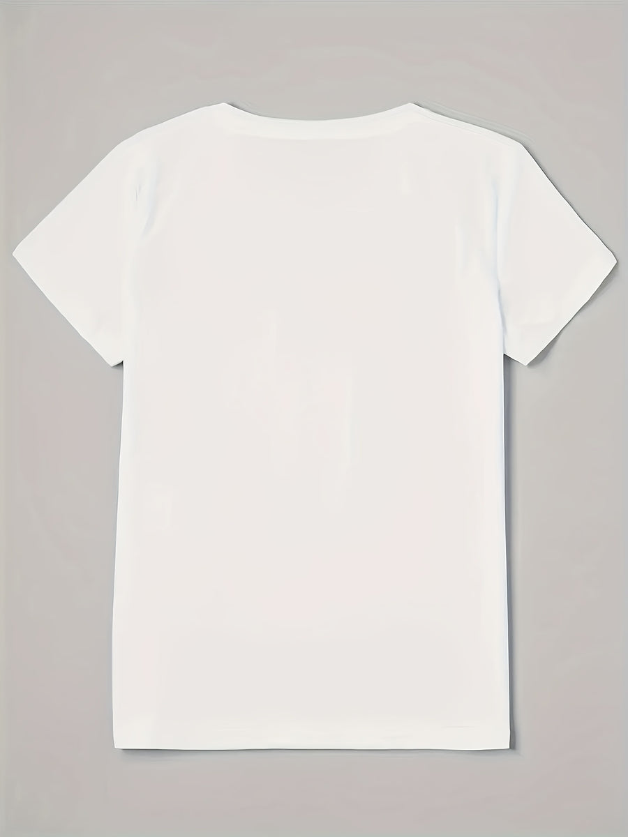 Women's Bear Print T-Shirt - Cute Bear Face Short Sleeve Round Neck Suitable for - Wear, Machine Washable Casual Everyday Top with Medium Elasticity, Non- Fabric for Layering or Standalone Outfits - White