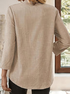 Women'S V-Neck Short Sleeve Shirt, Universal Casual Blouse Top - Khaki