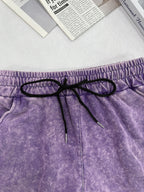 Summer Trendy Fashion Women'S Distressed Washed Shorts "BROOKLYN NEW YORK" Printed American Retro Preppy Style Comfortable for Hot Weather, with Adjustable Drawstring Waist And Pockets, Classic Silhouette, Comfortable Fit, Machine Washable Shorts - Dark Violet