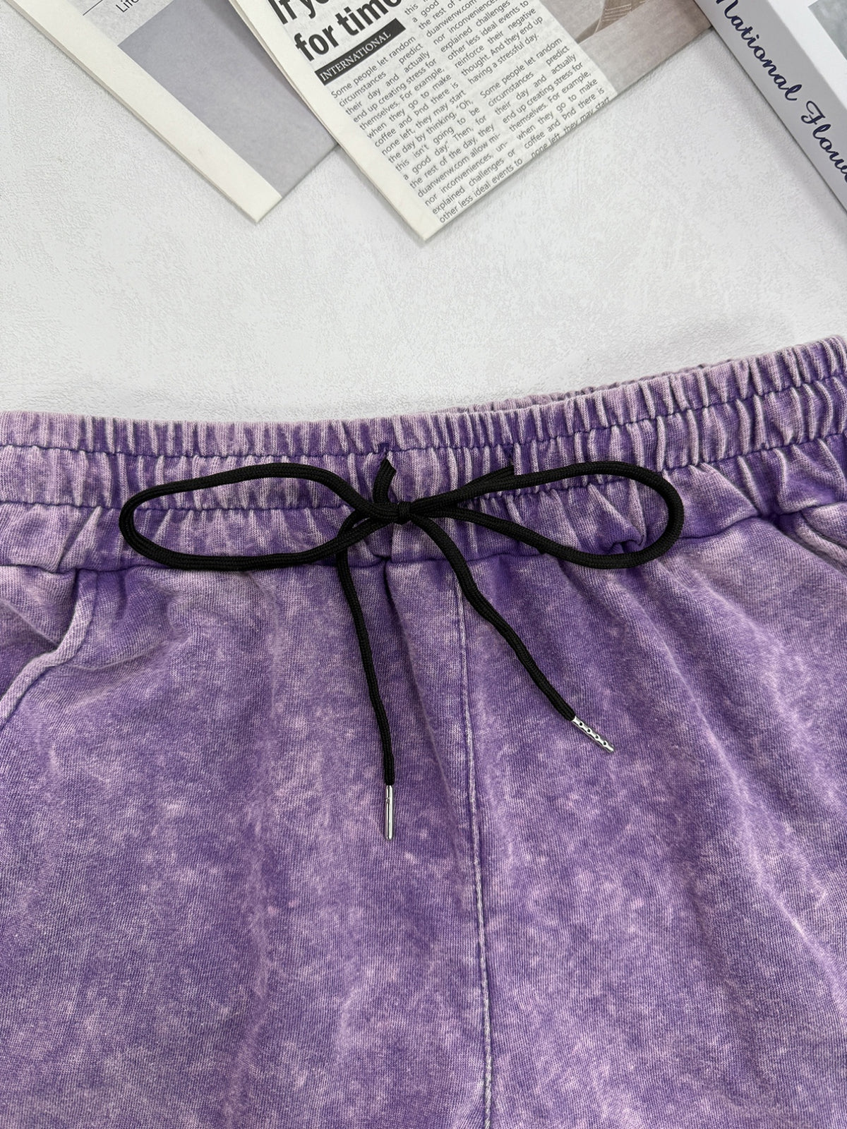 Summer Trendy Fashion Women'S Distressed Washed Shorts "BROOKLYN NEW YORK" Printed American Retro Preppy Style Comfortable for Hot Weather, with Adjustable Drawstring Waist And Pockets, Classic Silhouette, Comfortable Fit, Machine Washable Shorts - Dark Violet