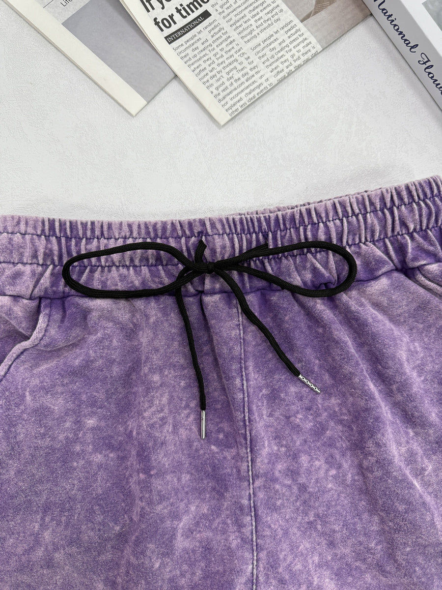 Summer Trendy Fashion Women'S Distressed Washed Shorts "BROOKLYN NEW YORK" Printed American Retro Preppy Style Comfortable for Hot Weather, with Adjustable Drawstring Waist And Pockets, Classic Silhouette, Comfortable Fit, Machine Washable Shorts - Dark Violet
