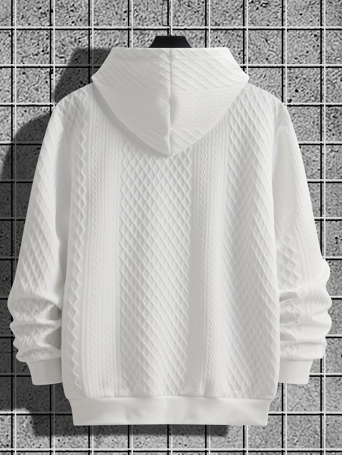 Men's Fashion Hoodie, Men's Hooded Sweatshirt, Jacquard Design Casual Streetwear Sweatshirt, Simple Basic Style, Long-Sleeve T-Shirt, Athletic Sweatshirt, Men's Casual Apparel, Drawstring Hem - White
