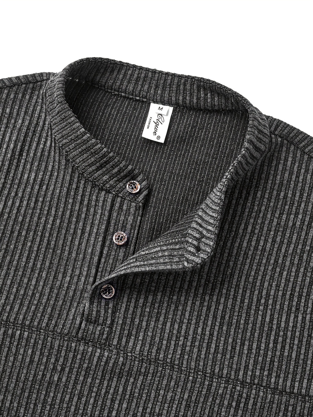 Men's Fashion Top, Spring/Summer Outdoor Casual Textured Ribbed Fabric, Solid Color Crew Neck Single-Breasted Short Sleeve Spliced Men's Henley Shirt - Dark Gray