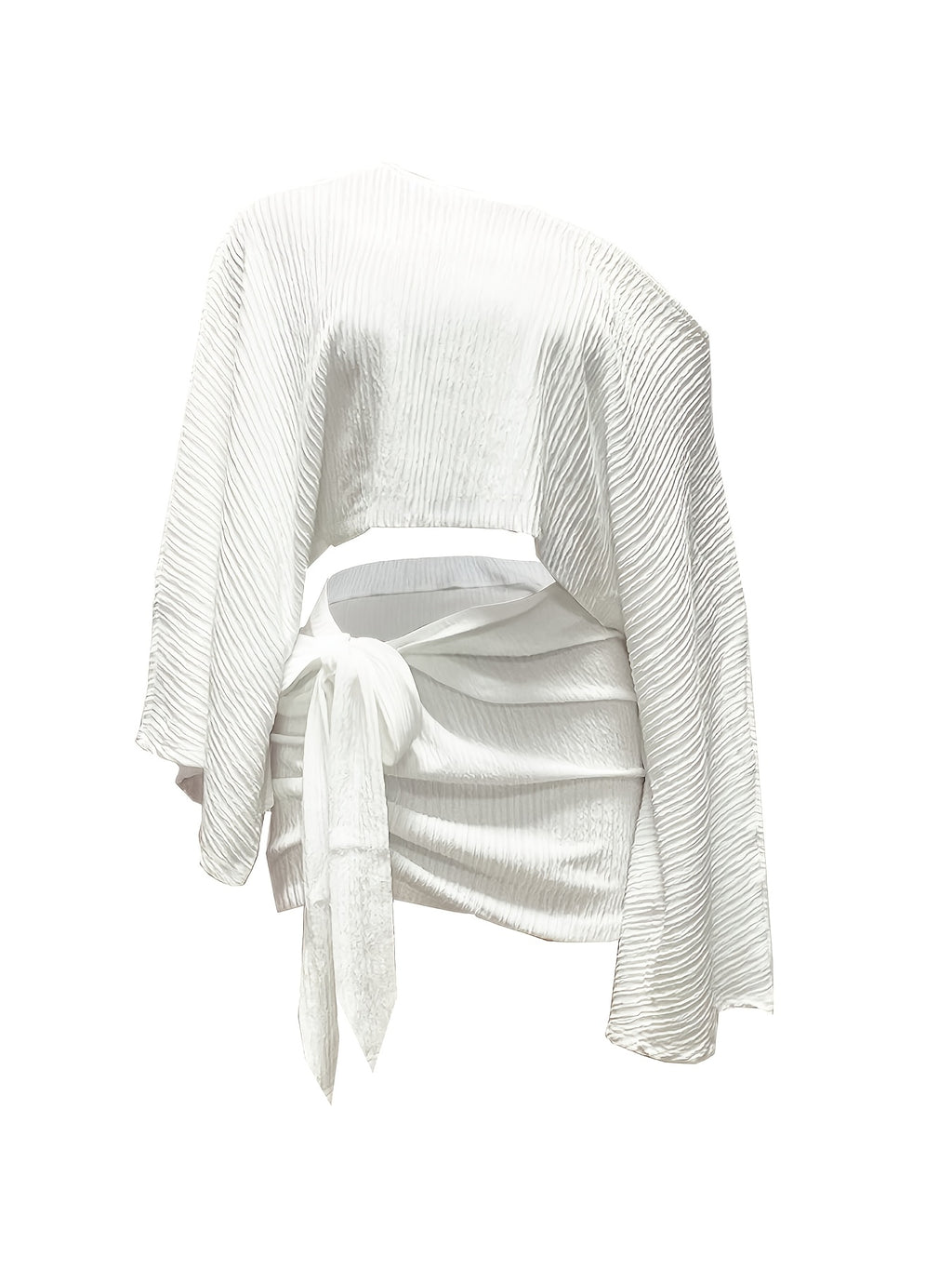Women's Summer Versatile Elegant Off-Shoulder Top and Skirt 2pcs Set, Cross-Back Top, Fashionable Vacation and Date Outfit Set, Versatile Women's Top, Women's Summer Clothing, Summer Women's Apparel, Base Layer, Dress, Pullover, Long-Sleeve Top - White